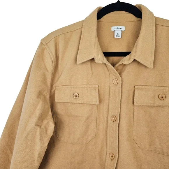 LL Bean Men's XL Traditional Fit Chamois Flannel Shirt Tan Heavyweight Button Up - Picture 3 of 7